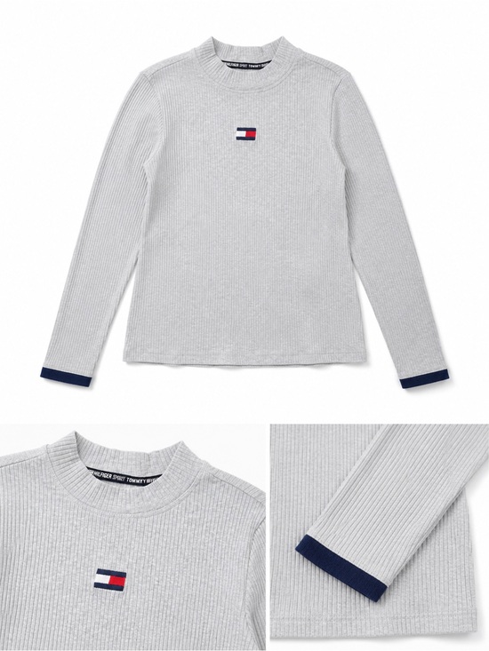 Tommy Hilfiger Tops - Tommy Hilfiger Light Gray Ribbed Long-Sleeve Top with Navy Trim